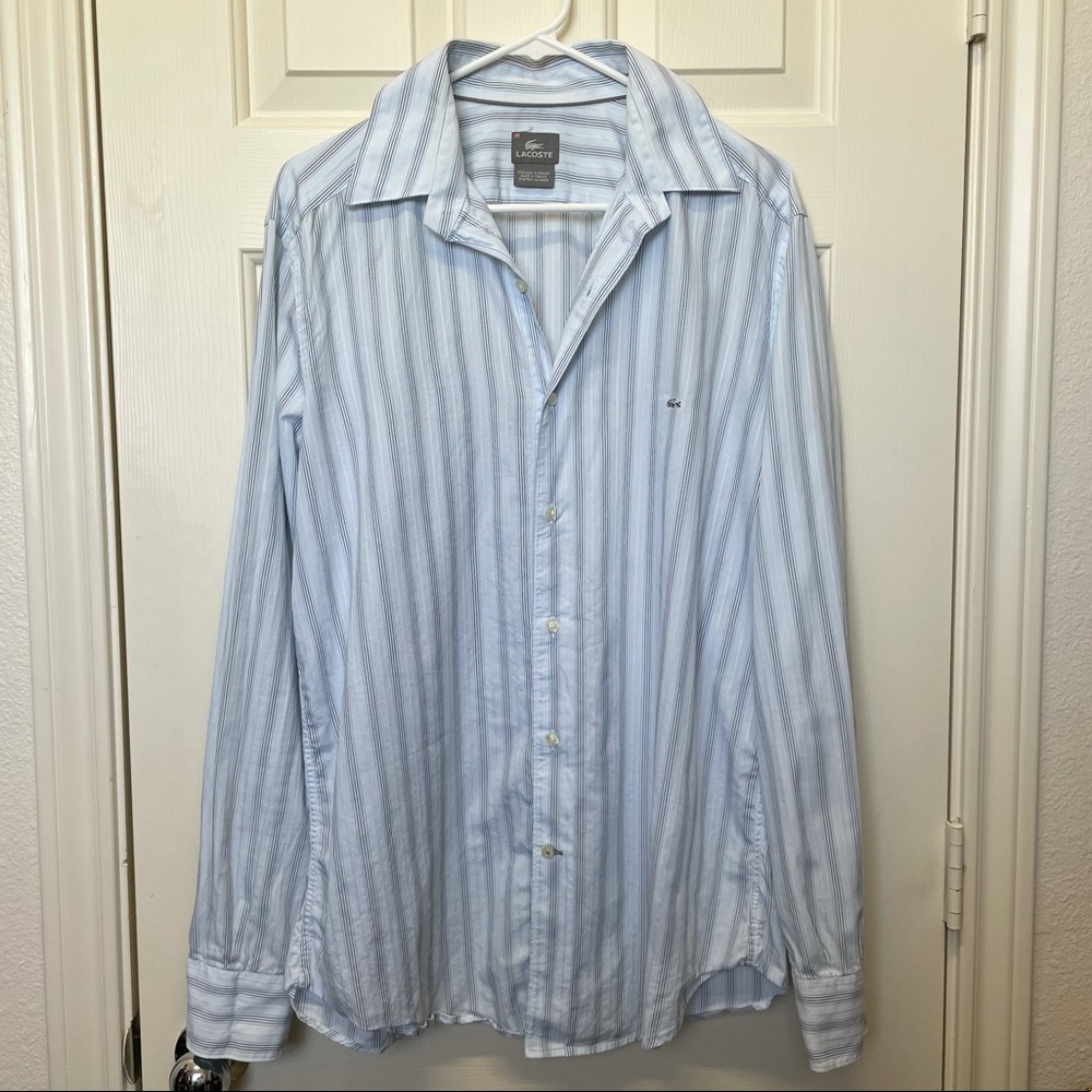 Large Lacoste Light Blue Striped Button Down